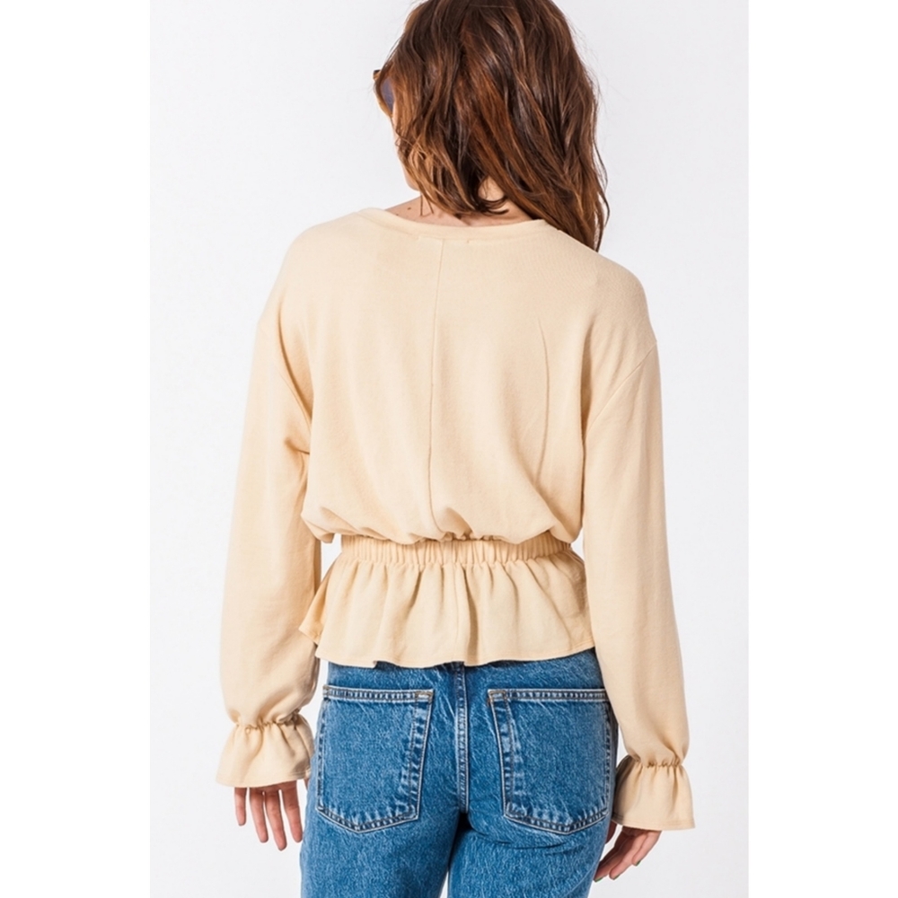 2FOR$30 - Puffy Sleeve Elasticized Waist Cream Blouse, S - Picture 4 of 6